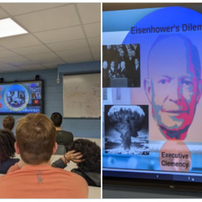 A senior history class connects with IKEducation via Zoom for a live education program.