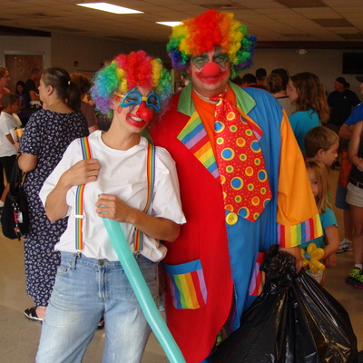 Some years clowns visited at the Back-to-School Fair.